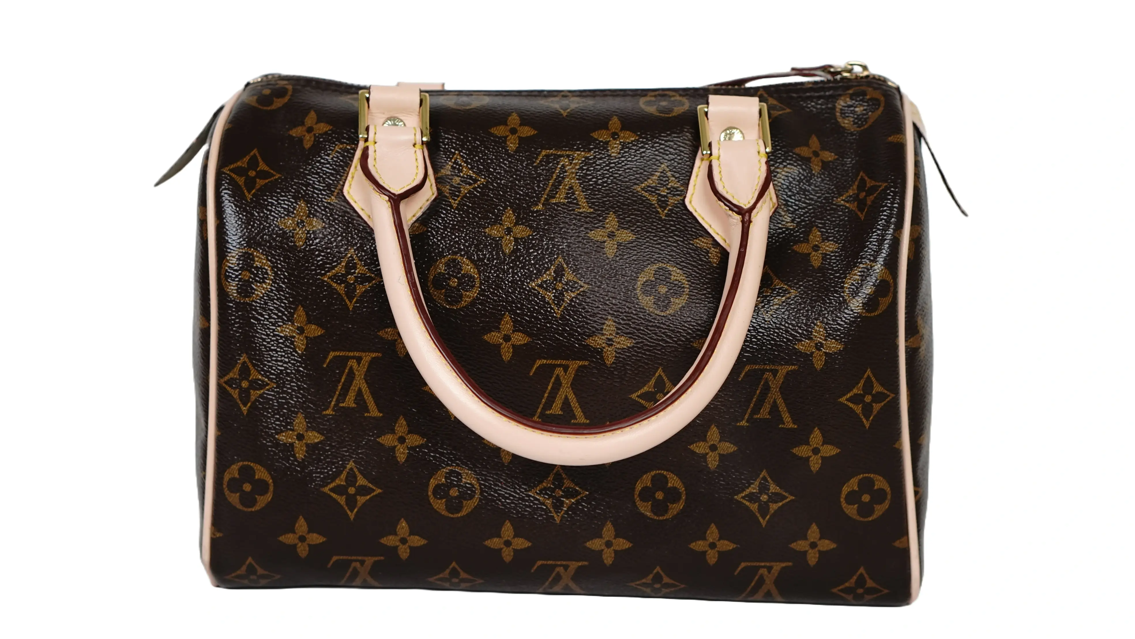 Before Louis Vuitton handle change showing worn leather and faded colour