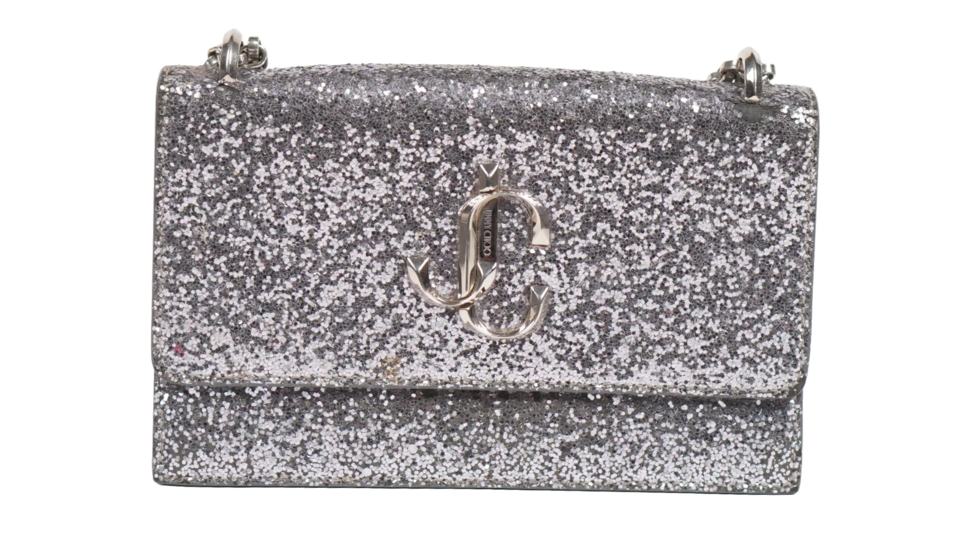 After Jimmy Choo handbag custom metallic glitter transformation with radiant shimmer and flawless finish