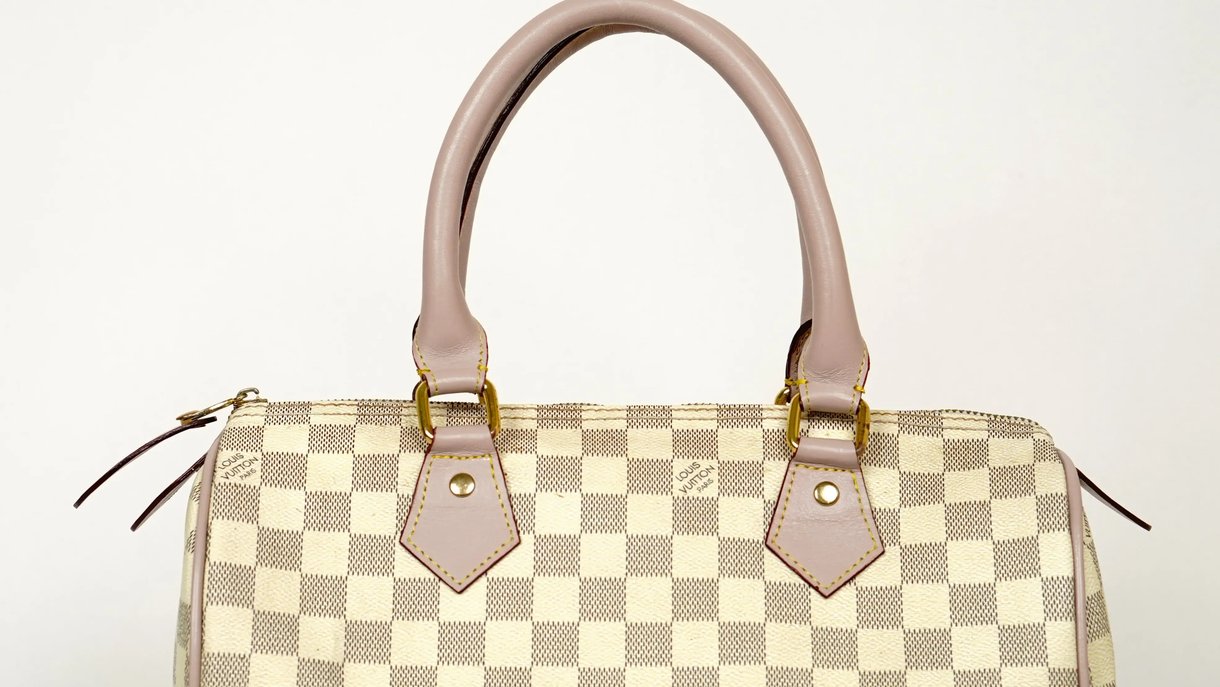 Before Louis Vuitton handbag restoration cracked, darkened handles with visible wear