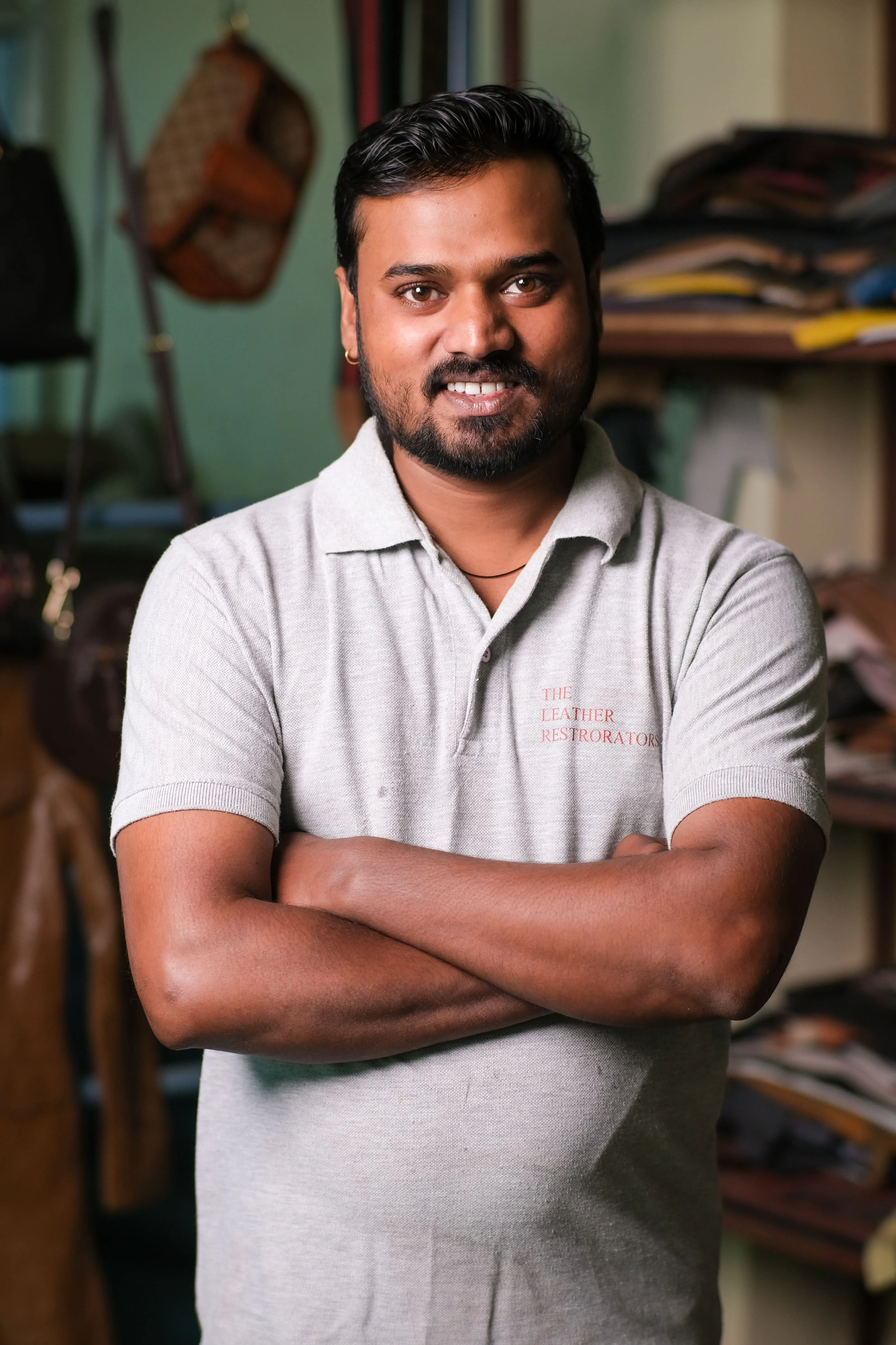 Master leather artisan at work