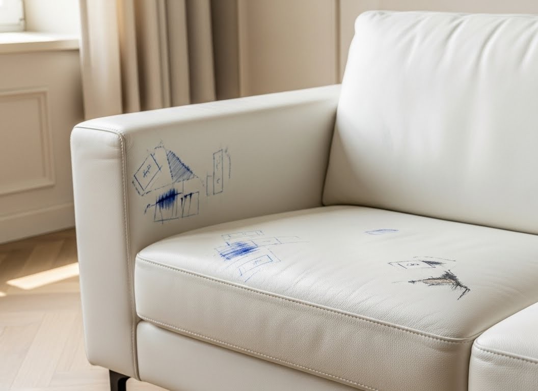 Ink stains on a luxury leather sofa