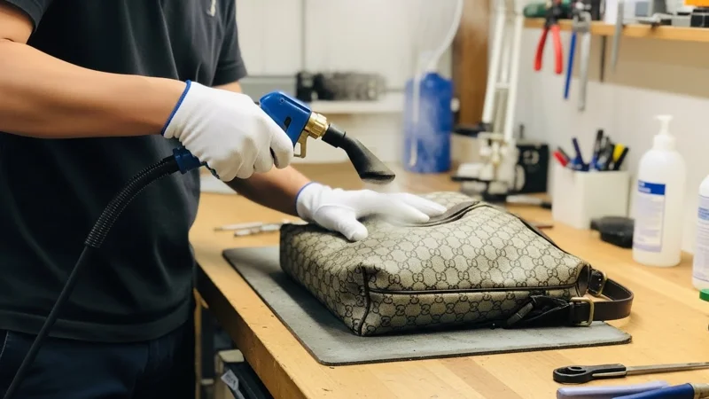 Cleaning fluid and foam suspension technique for Gucci canvas