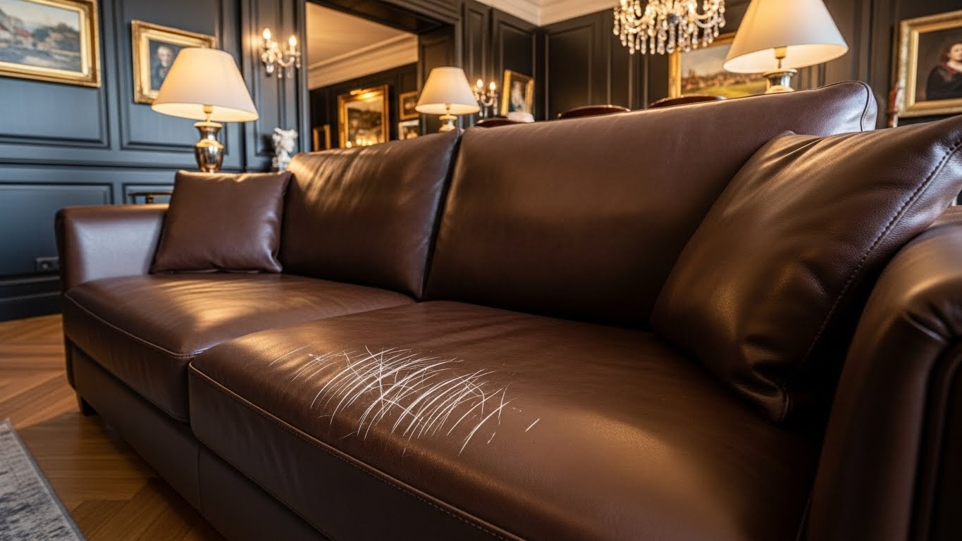 Cracks and surface peeling on a leather sofa