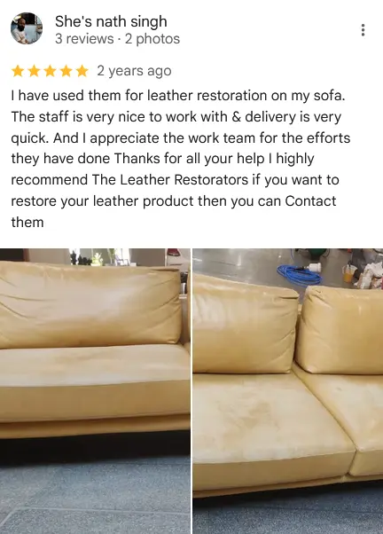 Customer review for Chesterfield sofa repair and restoration in Delhi NCR